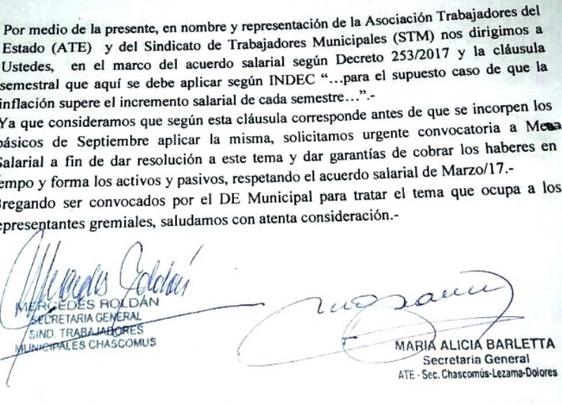 La misiva en cuestión.