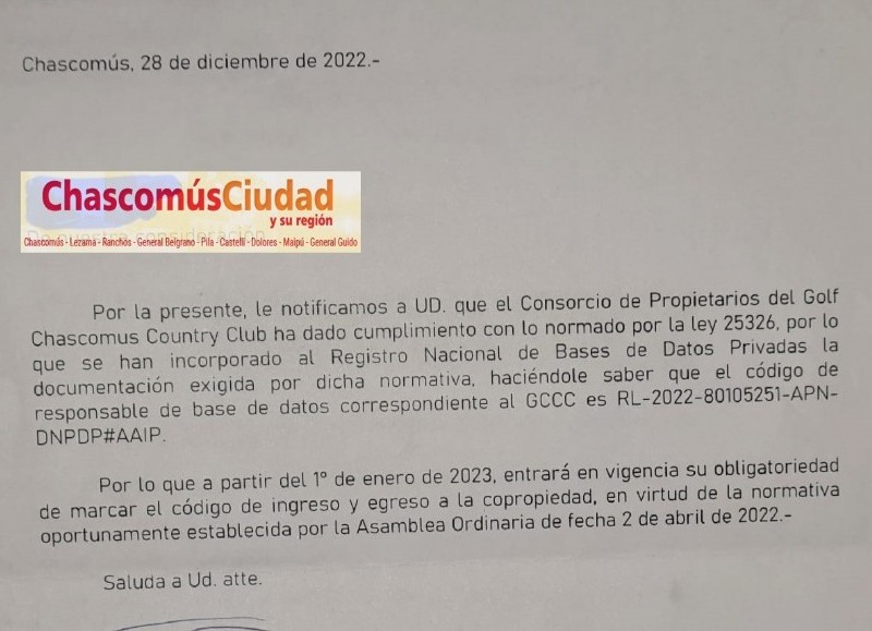 Transgresión a la Ley 25326.