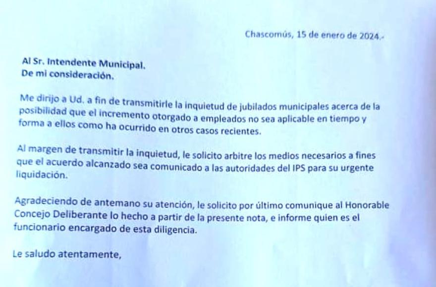 Nota presentada por el concejal Redruello.