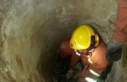 Los bomberos rescataron perro que se cayó en boca de tormenta